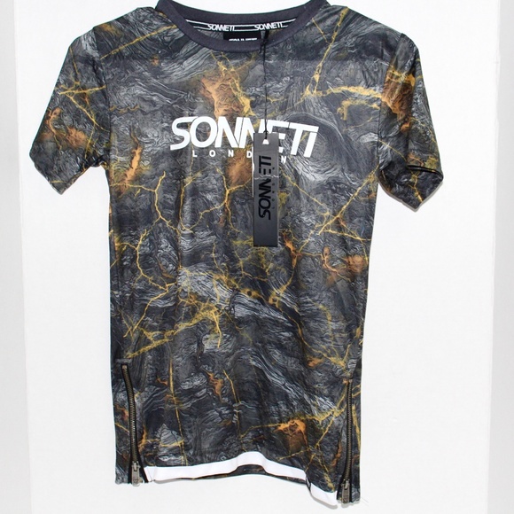 NWT Sonneti London Grey & Yellow Lava Graphic Tee - Picture 1 of 2